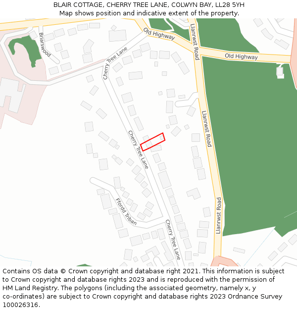BLAIR COTTAGE, CHERRY TREE LANE, COLWYN BAY, LL28 5YH: Location map and indicative extent of plot