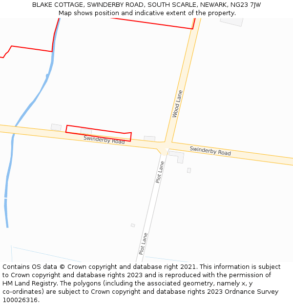 BLAKE COTTAGE, SWINDERBY ROAD, SOUTH SCARLE, NEWARK, NG23 7JW: Location map and indicative extent of plot