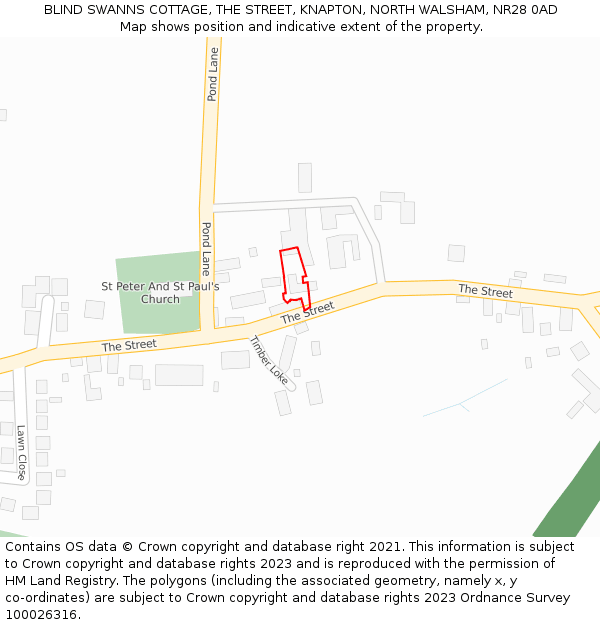 BLIND SWANNS COTTAGE, THE STREET, KNAPTON, NORTH WALSHAM, NR28 0AD: Location map and indicative extent of plot