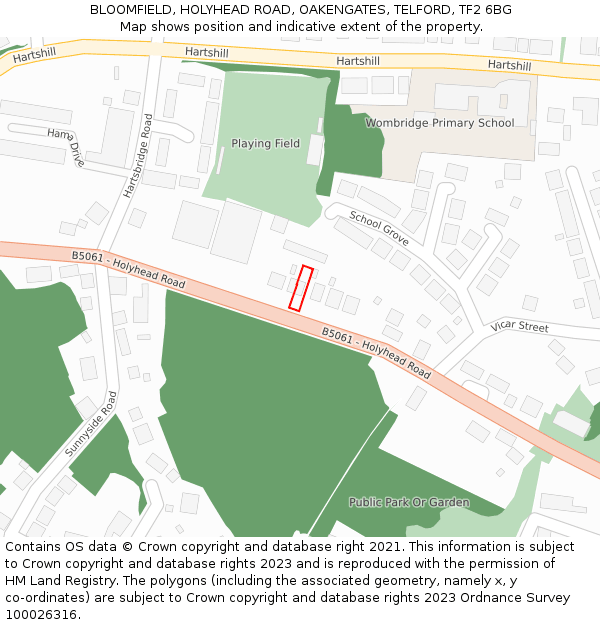 BLOOMFIELD, HOLYHEAD ROAD, OAKENGATES, TELFORD, TF2 6BG: Location map and indicative extent of plot