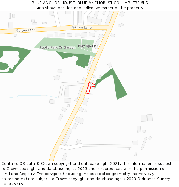 BLUE ANCHOR HOUSE, BLUE ANCHOR, ST COLUMB, TR9 6LS: Location map and indicative extent of plot