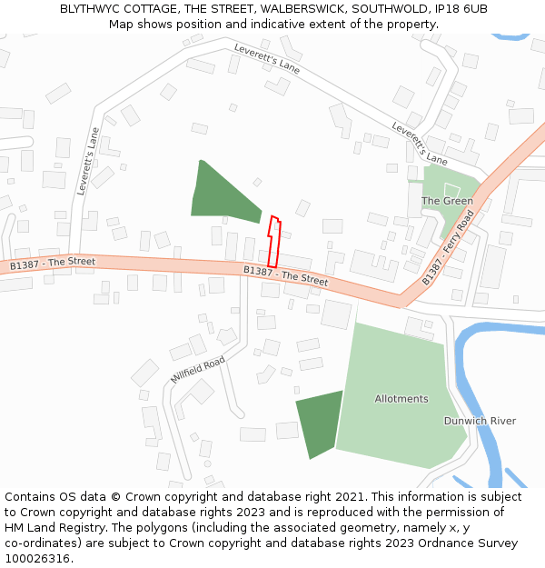 BLYTHWYC COTTAGE, THE STREET, WALBERSWICK, SOUTHWOLD, IP18 6UB: Location map and indicative extent of plot