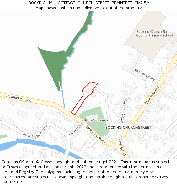 BOCKING HALL COTTAGE, CHURCH STREET, BRAINTREE, CM7 5JY: Location map and indicative extent of plot