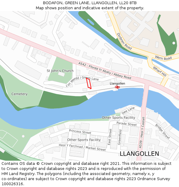 BODAFON, GREEN LANE, LLANGOLLEN, LL20 8TB: Location map and indicative extent of plot