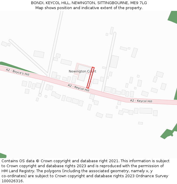 BONDI, KEYCOL HILL, NEWINGTON, SITTINGBOURNE, ME9 7LG: Location map and indicative extent of plot