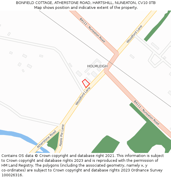 BONFIELD COTTAGE, ATHERSTONE ROAD, HARTSHILL, NUNEATON, CV10 0TB: Location map and indicative extent of plot