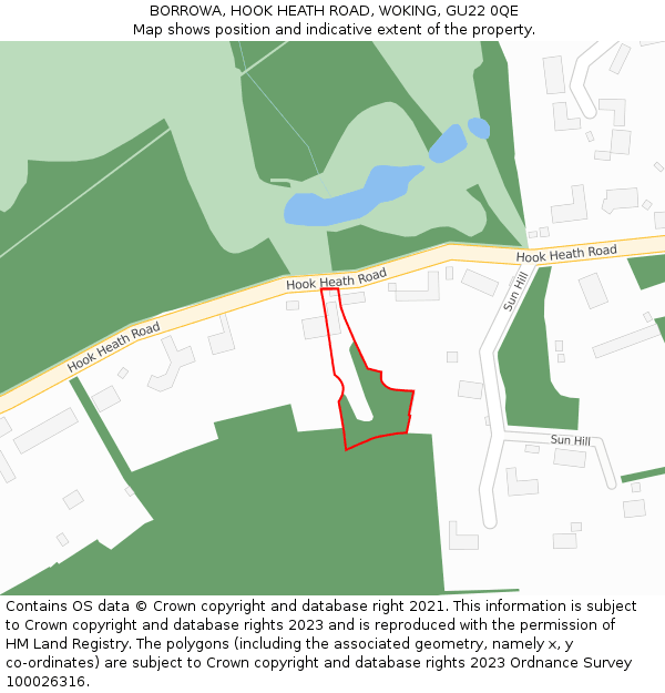 BORROWA, HOOK HEATH ROAD, WOKING, GU22 0QE: Location map and indicative extent of plot