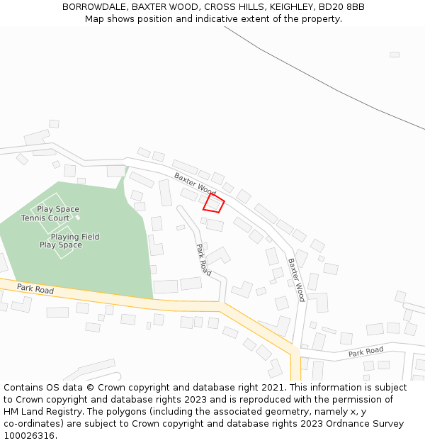 BORROWDALE, BAXTER WOOD, CROSS HILLS, KEIGHLEY, BD20 8BB: Location map and indicative extent of plot