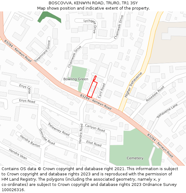 BOSCOVVA, KENWYN ROAD, TRURO, TR1 3SY: Location map and indicative extent of plot