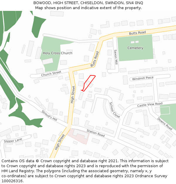 BOWOOD, HIGH STREET, CHISELDON, SWINDON, SN4 0NQ: Location map and indicative extent of plot