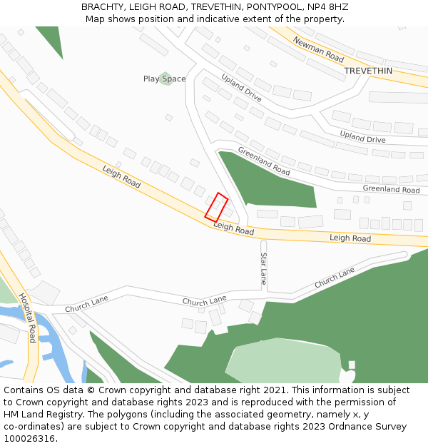 BRACHTY, LEIGH ROAD, TREVETHIN, PONTYPOOL, NP4 8HZ: Location map and indicative extent of plot