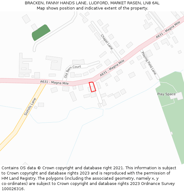 BRACKEN, FANNY HANDS LANE, LUDFORD, MARKET RASEN, LN8 6AL: Location map and indicative extent of plot