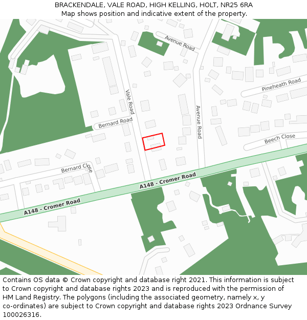 BRACKENDALE, VALE ROAD, HIGH KELLING, HOLT, NR25 6RA: Location map and indicative extent of plot