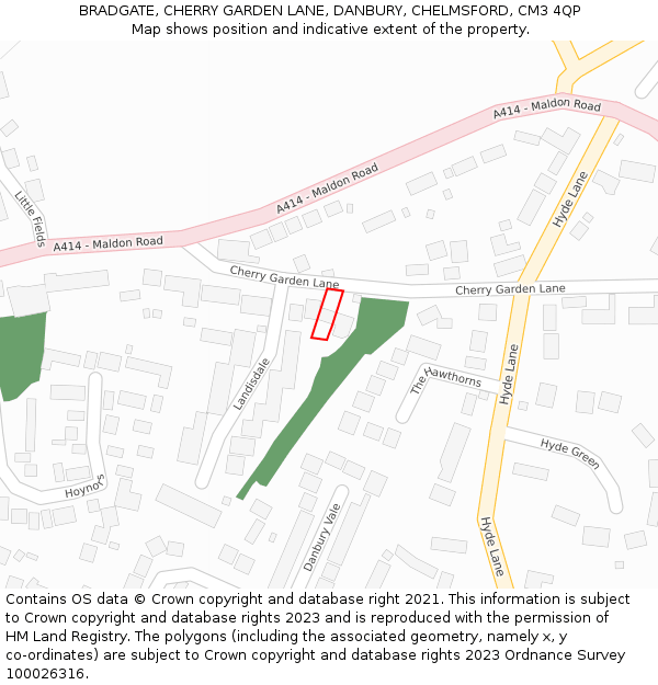 BRADGATE, CHERRY GARDEN LANE, DANBURY, CHELMSFORD, CM3 4QP: Location map and indicative extent of plot