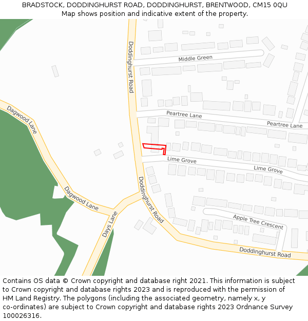 BRADSTOCK, DODDINGHURST ROAD, DODDINGHURST, BRENTWOOD, CM15 0QU: Location map and indicative extent of plot