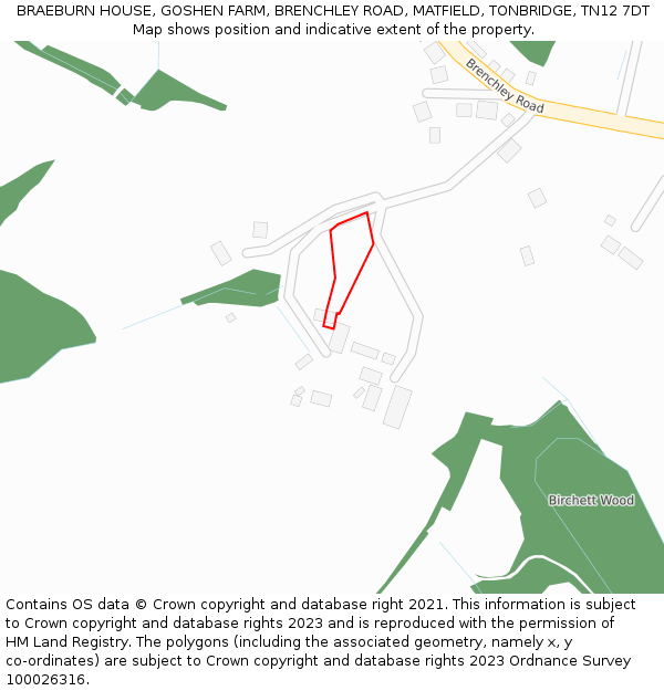 BRAEBURN HOUSE, GOSHEN FARM, BRENCHLEY ROAD, MATFIELD, TONBRIDGE, TN12 7DT: Location map and indicative extent of plot