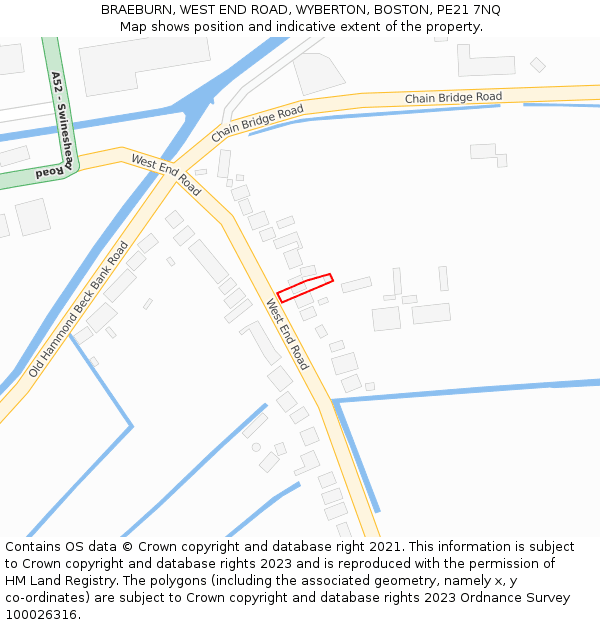 BRAEBURN, WEST END ROAD, WYBERTON, BOSTON, PE21 7NQ: Location map and indicative extent of plot