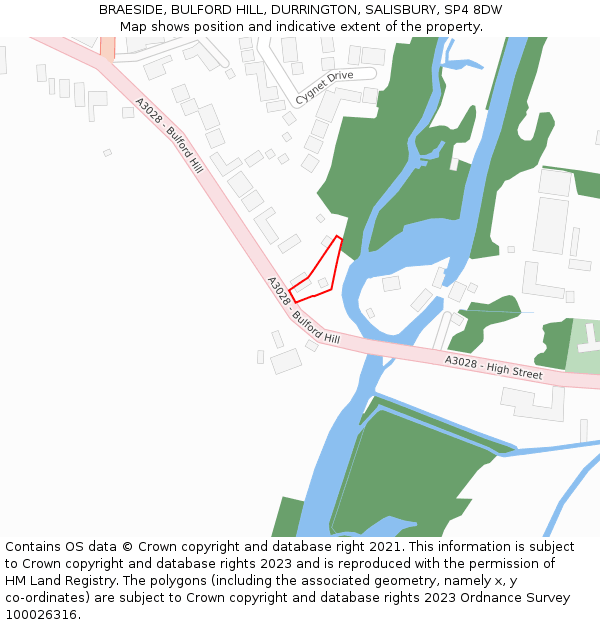 BRAESIDE, BULFORD HILL, DURRINGTON, SALISBURY, SP4 8DW: Location map and indicative extent of plot