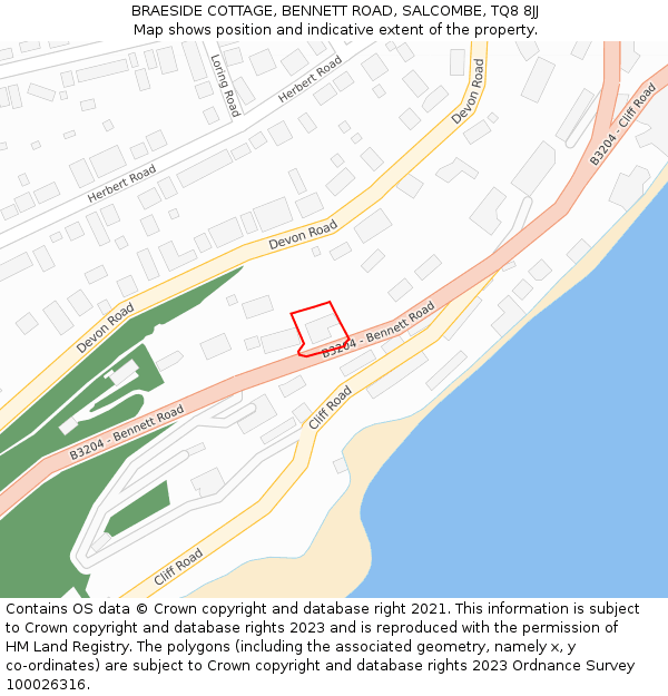 BRAESIDE COTTAGE, BENNETT ROAD, SALCOMBE, TQ8 8JJ: Location map and indicative extent of plot