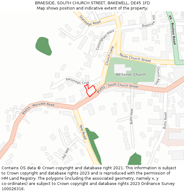 BRAESIDE, SOUTH CHURCH STREET, BAKEWELL, DE45 1FD: Location map and indicative extent of plot