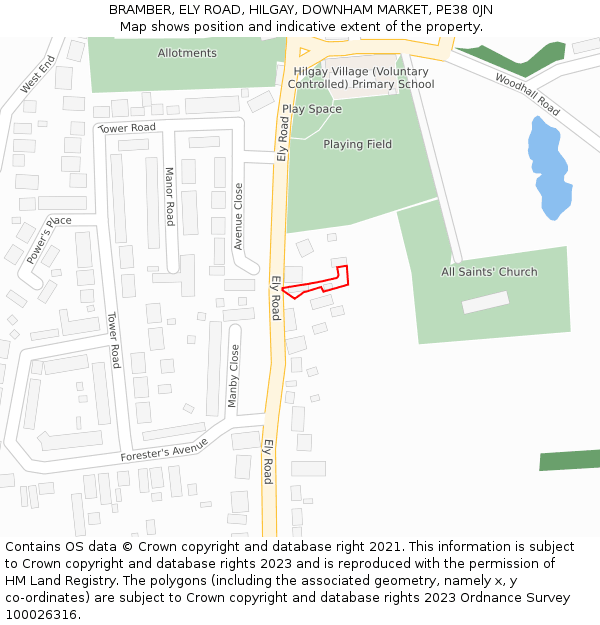 BRAMBER, ELY ROAD, HILGAY, DOWNHAM MARKET, PE38 0JN: Location map and indicative extent of plot