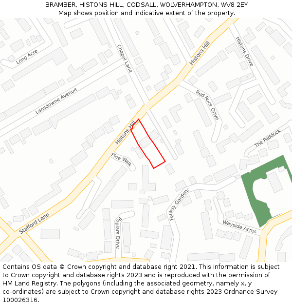 BRAMBER, HISTONS HILL, CODSALL, WOLVERHAMPTON, WV8 2EY: Location map and indicative extent of plot