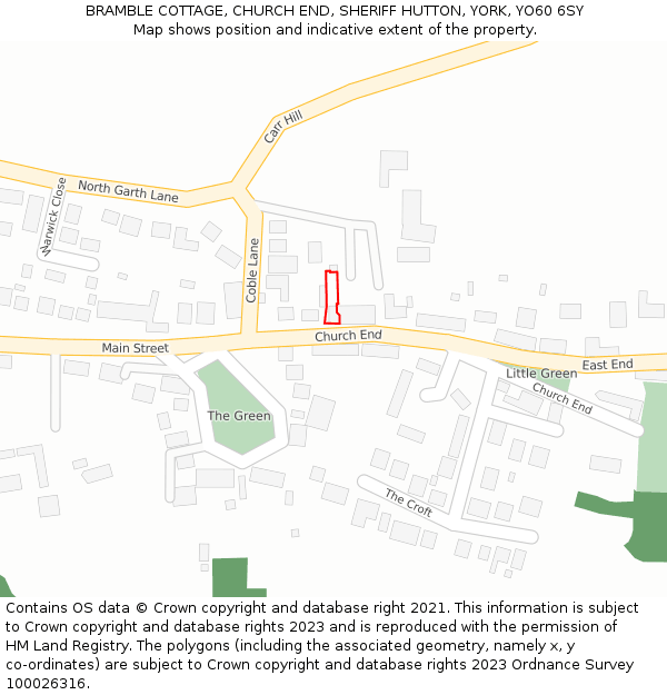 BRAMBLE COTTAGE, CHURCH END, SHERIFF HUTTON, YORK, YO60 6SY: Location map and indicative extent of plot