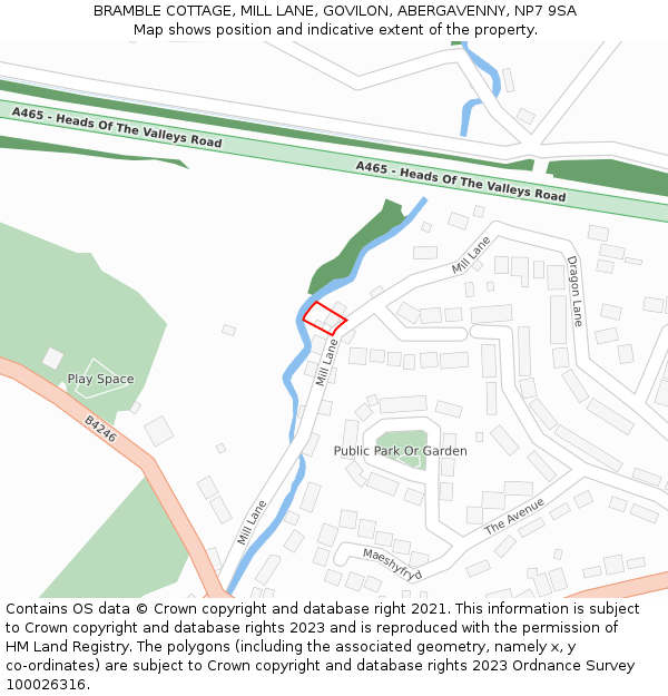 BRAMBLE COTTAGE, MILL LANE, GOVILON, ABERGAVENNY, NP7 9SA: Location map and indicative extent of plot