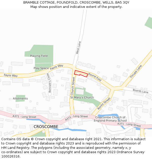 BRAMBLE COTTAGE, POUNDFOLD, CROSCOMBE, WELLS, BA5 3QY: Location map and indicative extent of plot