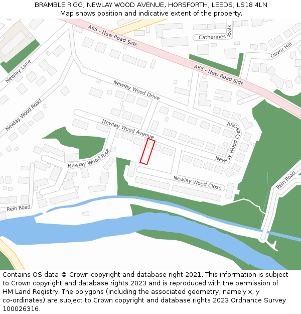 BRAMBLE RIGG, NEWLAY WOOD AVENUE, HORSFORTH, LEEDS, LS18 4LN: Location map and indicative extent of plot