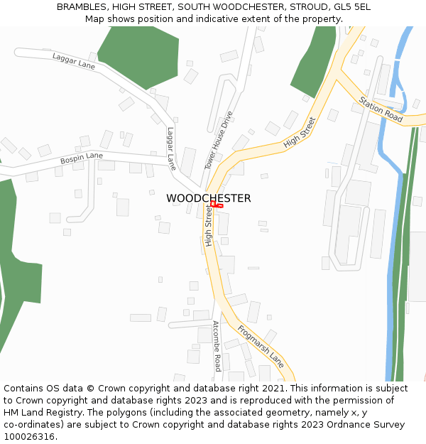 BRAMBLES, HIGH STREET, SOUTH WOODCHESTER, STROUD, GL5 5EL: Location map and indicative extent of plot