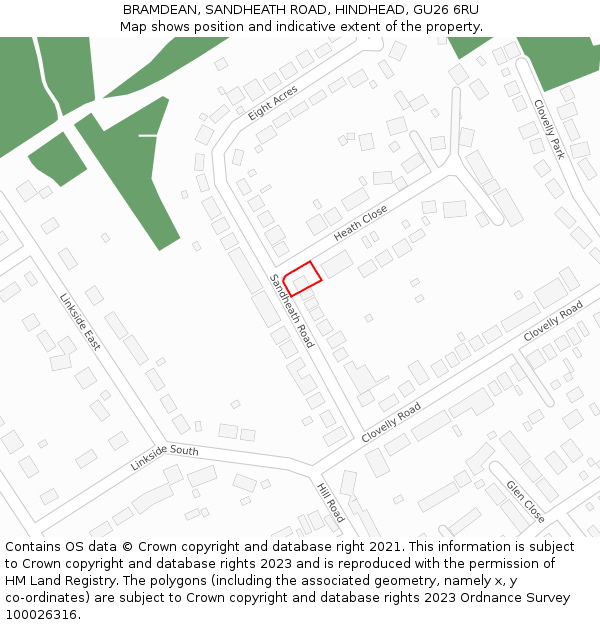 BRAMDEAN, SANDHEATH ROAD, HINDHEAD, GU26 6RU: Location map and indicative extent of plot