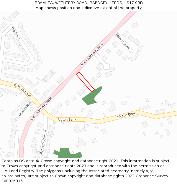 BRAMLEA, WETHERBY ROAD, BARDSEY, LEEDS, LS17 9BB: Location map and indicative extent of plot