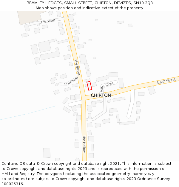 BRAMLEY HEDGES, SMALL STREET, CHIRTON, DEVIZES, SN10 3QR: Location map and indicative extent of plot