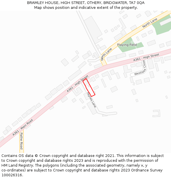 BRAMLEY HOUSE, HIGH STREET, OTHERY, BRIDGWATER, TA7 0QA: Location map and indicative extent of plot