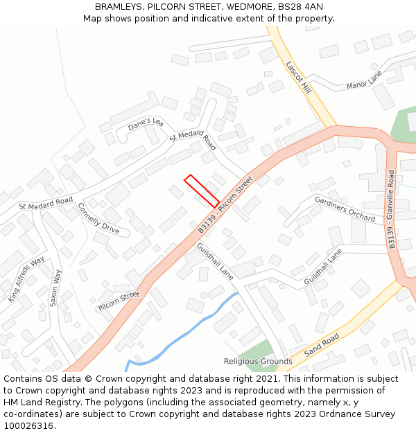 BRAMLEYS, PILCORN STREET, WEDMORE, BS28 4AN: Location map and indicative extent of plot