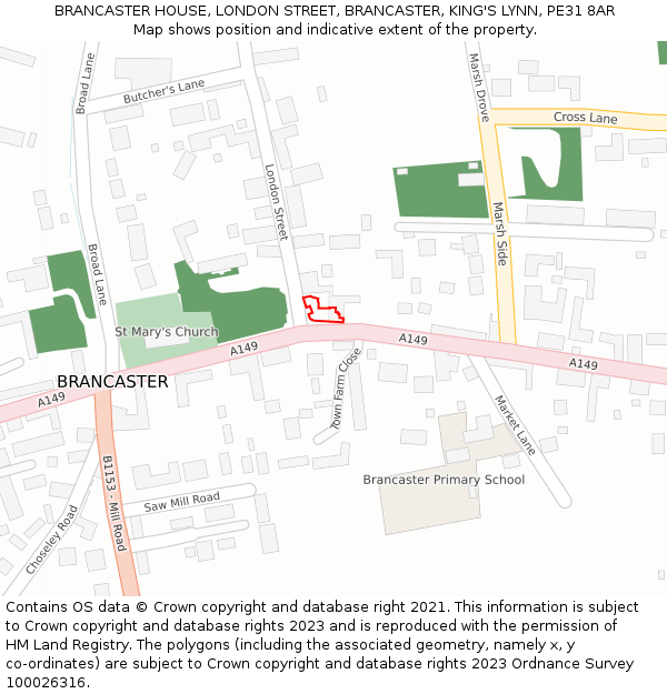 BRANCASTER HOUSE, LONDON STREET, BRANCASTER, KING'S LYNN, PE31 8AR: Location map and indicative extent of plot