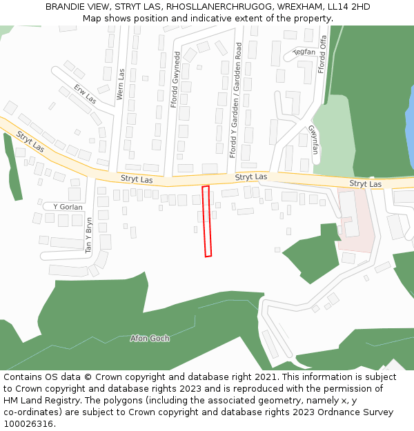 BRANDIE VIEW, STRYT LAS, RHOSLLANERCHRUGOG, WREXHAM, LL14 2HD: Location map and indicative extent of plot