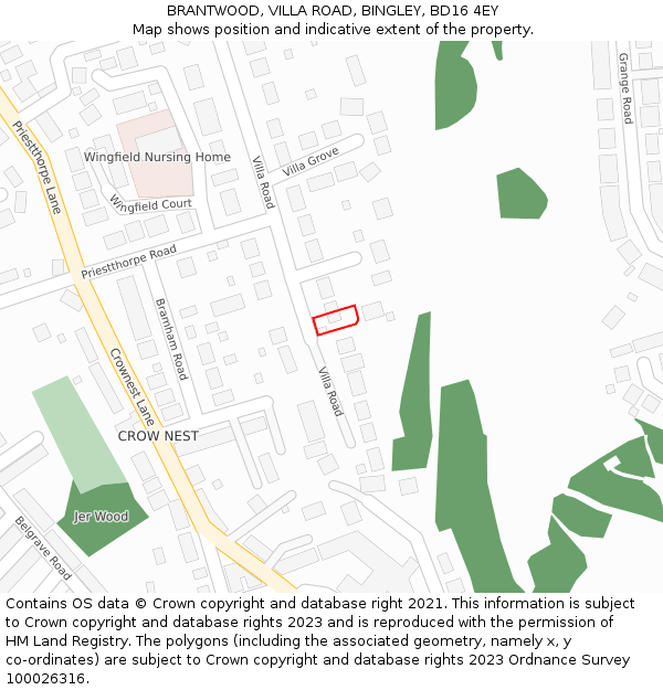 BRANTWOOD, VILLA ROAD, BINGLEY, BD16 4EY: Location map and indicative extent of plot