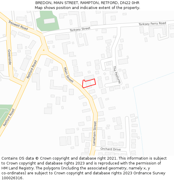 BREDON, MAIN STREET, RAMPTON, RETFORD, DN22 0HR: Location map and indicative extent of plot