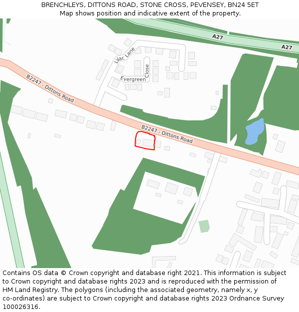 BRENCHLEYS, DITTONS ROAD, STONE CROSS, PEVENSEY, BN24 5ET: Location map and indicative extent of plot