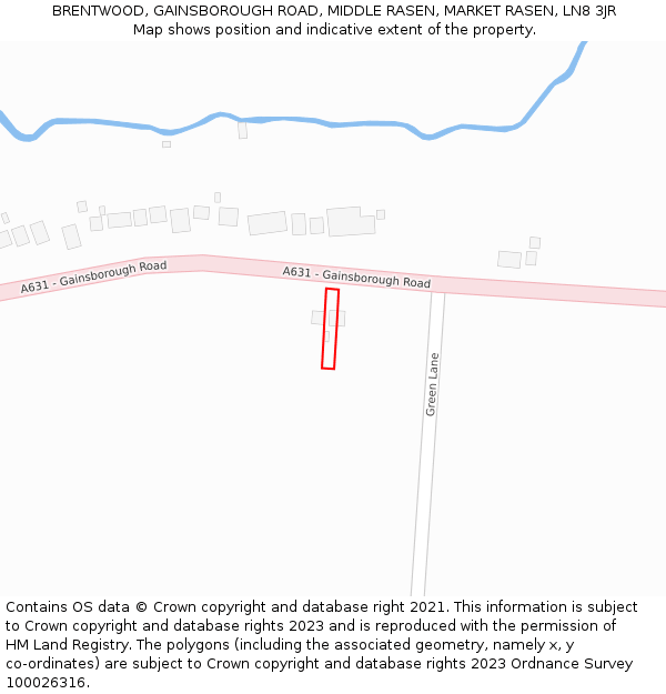 BRENTWOOD, GAINSBOROUGH ROAD, MIDDLE RASEN, MARKET RASEN, LN8 3JR: Location map and indicative extent of plot