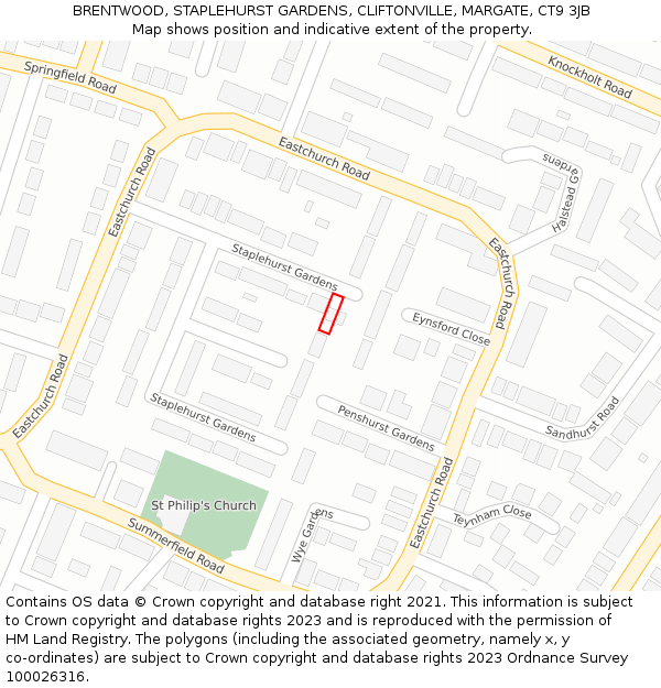 BRENTWOOD, STAPLEHURST GARDENS, CLIFTONVILLE, MARGATE, CT9 3JB: Location map and indicative extent of plot