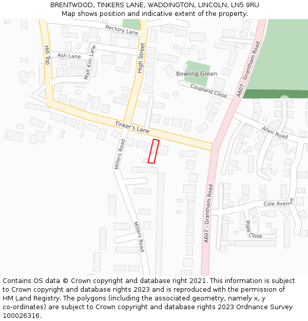 BRENTWOOD, TINKERS LANE, WADDINGTON, LINCOLN, LN5 9RU: Location map and indicative extent of plot