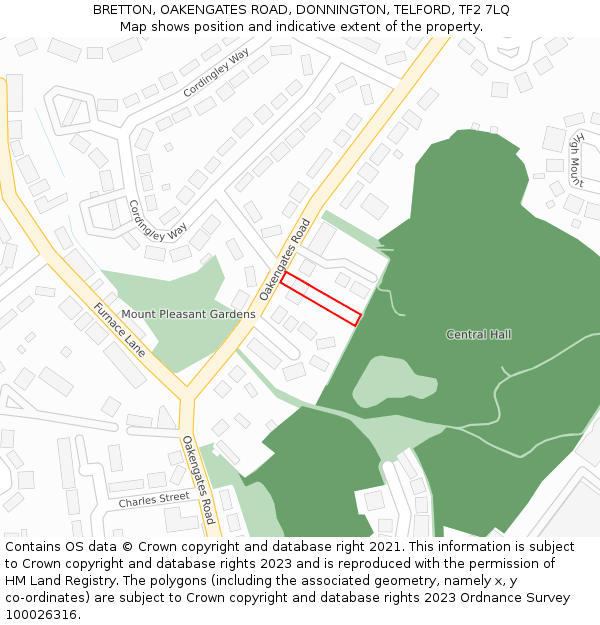 BRETTON, OAKENGATES ROAD, DONNINGTON, TELFORD, TF2 7LQ: Location map and indicative extent of plot