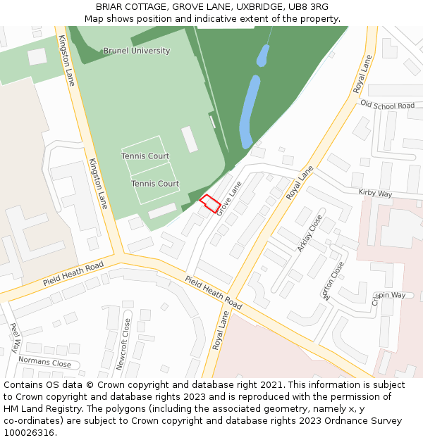 BRIAR COTTAGE, GROVE LANE, UXBRIDGE, UB8 3RG: Location map and indicative extent of plot