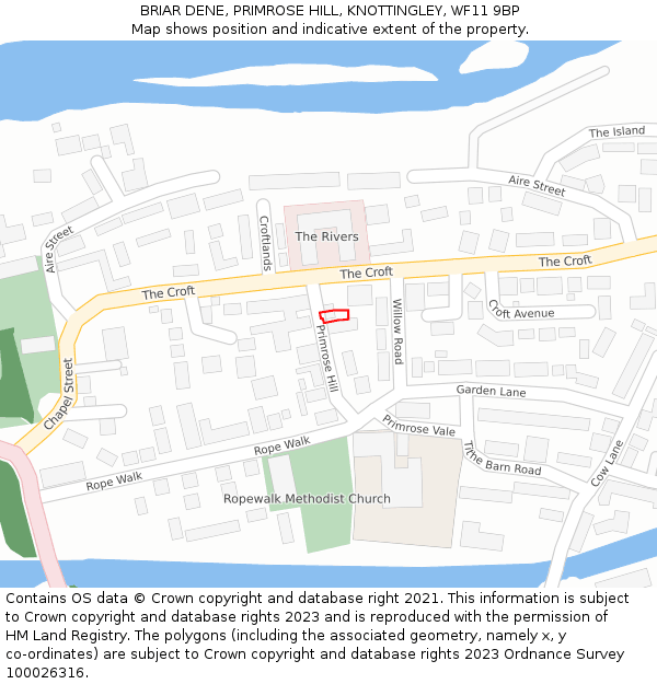 BRIAR DENE, PRIMROSE HILL, KNOTTINGLEY, WF11 9BP: Location map and indicative extent of plot