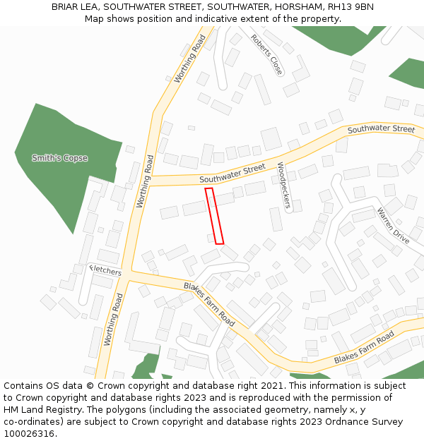 BRIAR LEA, SOUTHWATER STREET, SOUTHWATER, HORSHAM, RH13 9BN: Location map and indicative extent of plot