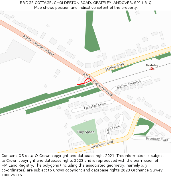 BRIDGE COTTAGE, CHOLDERTON ROAD, GRATELEY, ANDOVER, SP11 8LQ: Location map and indicative extent of plot