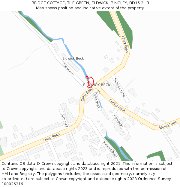 BRIDGE COTTAGE, THE GREEN, ELDWICK, BINGLEY, BD16 3HB: Location map and indicative extent of plot